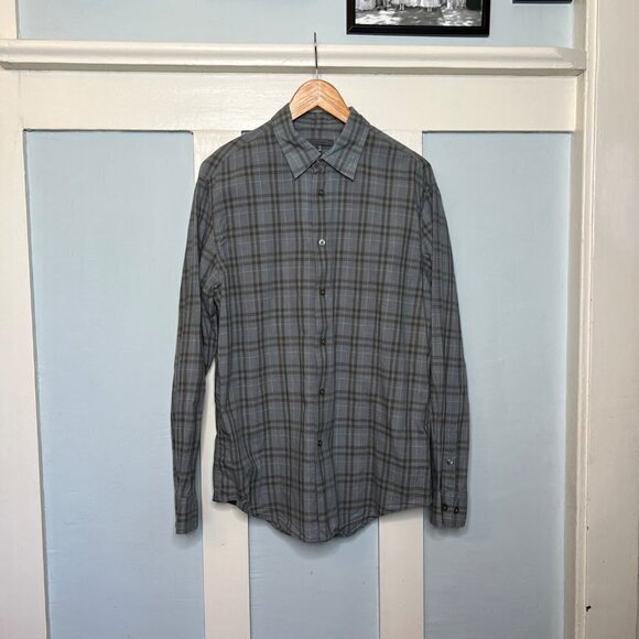 John Varvatos Grey Plaid Button Front Shirt - Picture 1 of 5